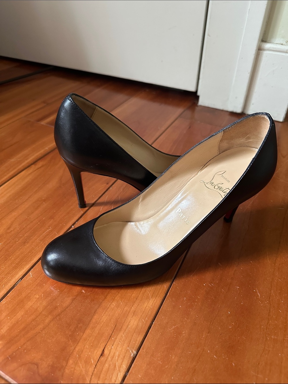 Christian Louboutin Black Leather Pumps with Red Soles - Picture 11 of 16